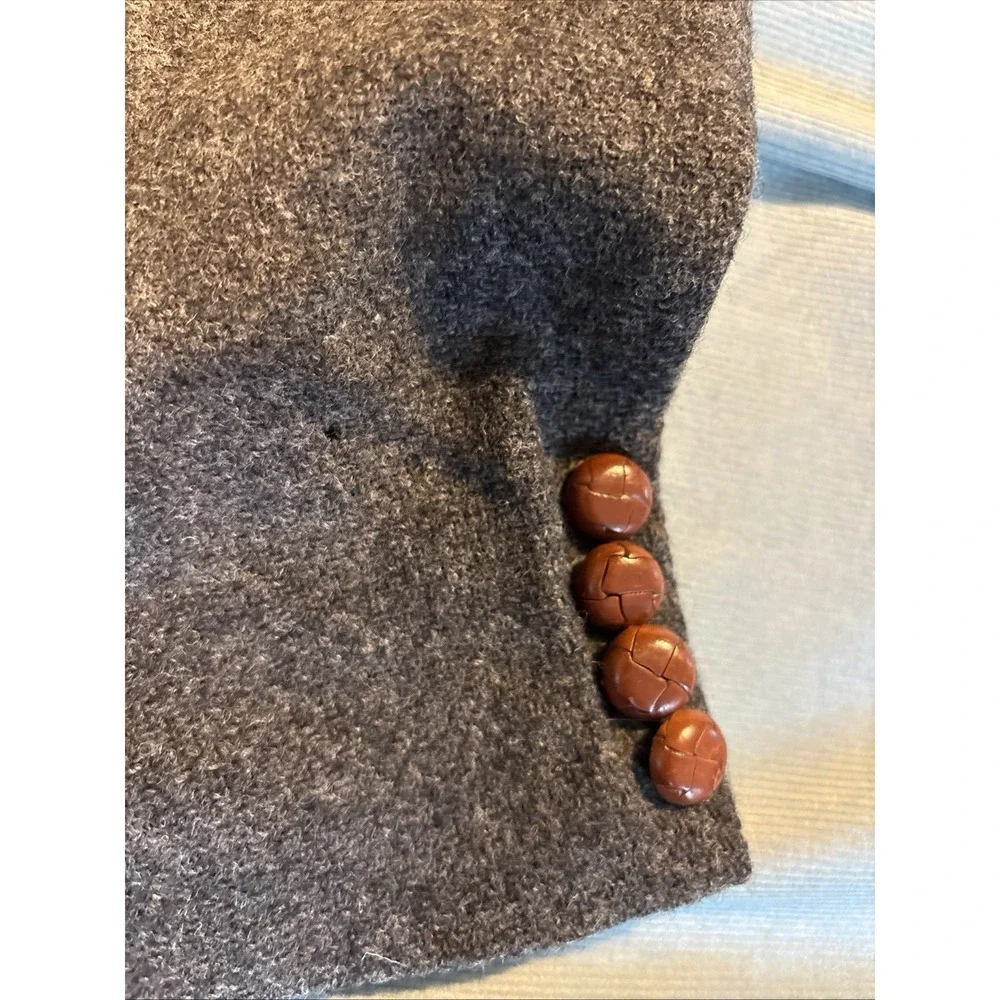Austin Hill Mens Brown Wool Tweed Blazer Sport Coat Leather Buttons Made in USA